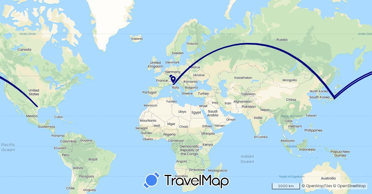 TravelMap itinerary: driving in Germany, Italy, Japan, United States (Asia, Europe, North America)